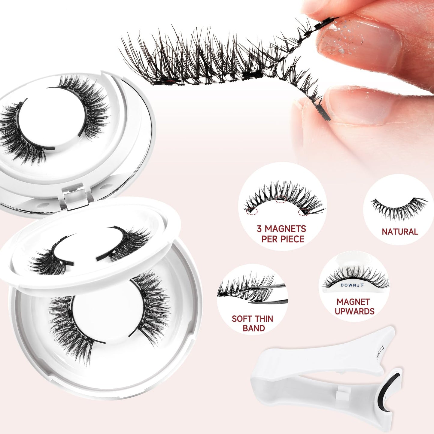 Higu clace Magnetic-Eyelashes with Applicator 2 Pairs Magnetic-Lashes Natural Look Wispy Magnet Lashes Easy to Wear and Remove（DJCX-A+C01）
