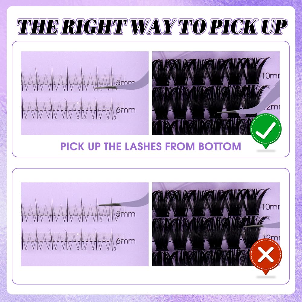 WENDY LASHES 50D Natural Lash Clusters with Bottom lashes 249PCS Individual Eyelash Extensions Reusable False Eyelashes Mix 10-16mm D-Curly Lash Extension at Home