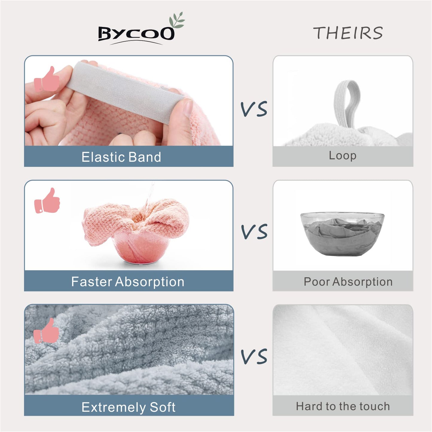 BYCOO 2 Pack Large Microfiber Hair Towel Wrap for Women, Anti Frizz Hair Drying Towels, Fast Dry Hair Turban - for Wet, Long, Thick, Curly Hair - Super Absorbent Soft Towels (Blue & Pink)