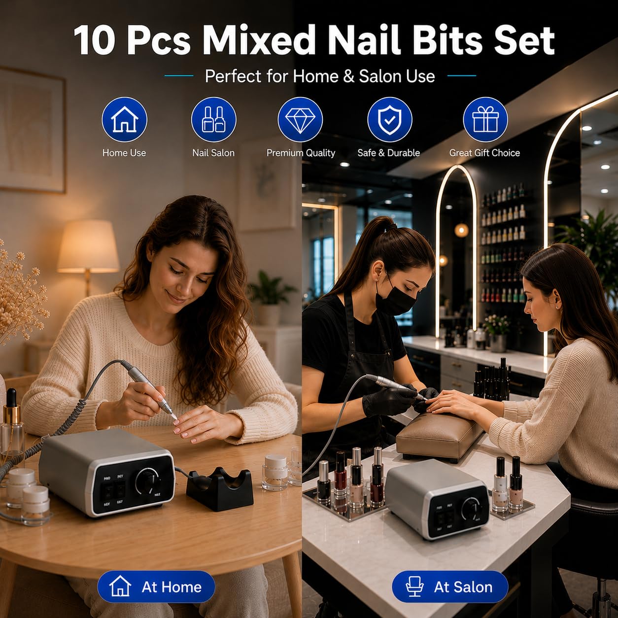 Ceramic Nail Drill Bits for Acrylic Nails 3/32 Diamond Tungsten 5 in 1 Carbide Nail Bits nail bit Included for both Left and Right Handed Efile Drill Machine 10 pcs (S10-E)