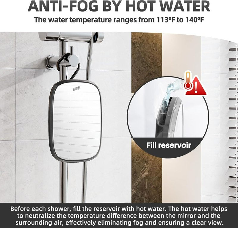 Fogless Shower Mirror for Shaving - Portable Wall-Mounted Shave Mirror | Shatterproof & Travel-Friendly (Black)