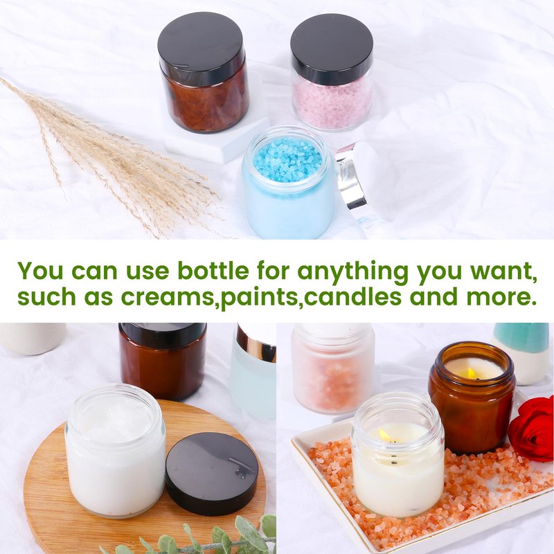 EkkoVla 24 Pack 4 oz Clear Glass Jars with Lids, Round Empty Cosmetic Containers with Inner Liners for Lotion, Cream, Ointments, Powder, Candle