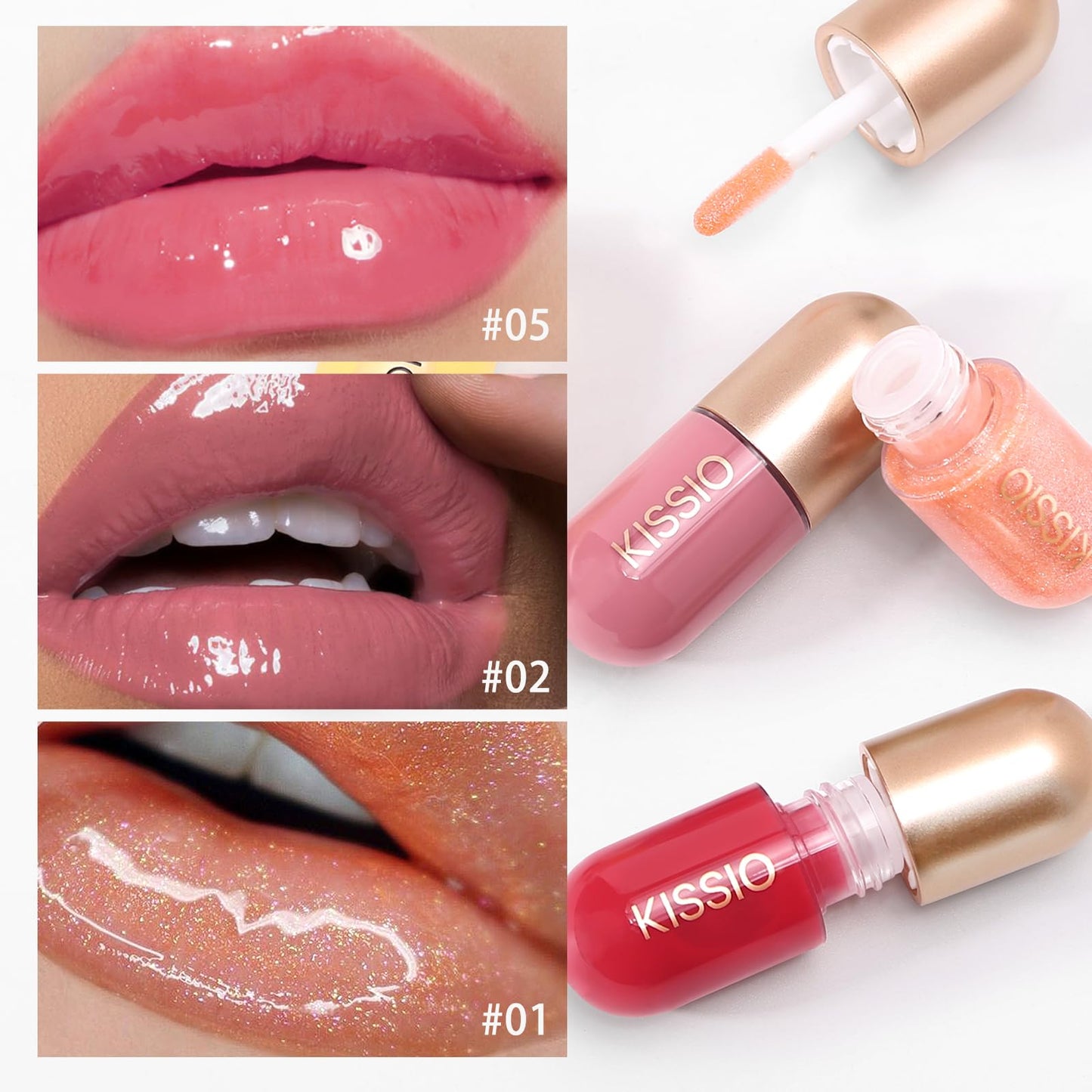 KISSIO Lip Plumper,Color Lip Plumper Gloss,Shimmer,Plant Extracts Plumping Lips Serum,Moisturizing Gloss for Fuller Lips and Hydrated,5.5ml,01 Lemonade