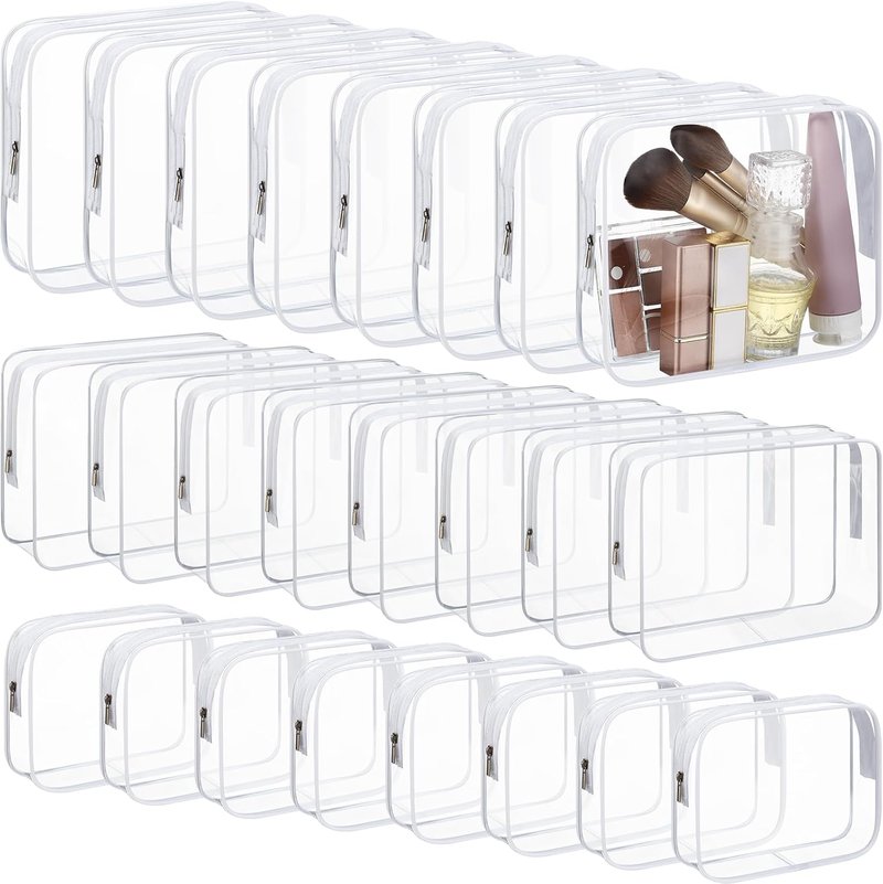 Clear Toiletry Bags - 24 Pcs Large PVC Travel Makeup Organizer | Waterproof Cosmetic Bags in 3 Sizes