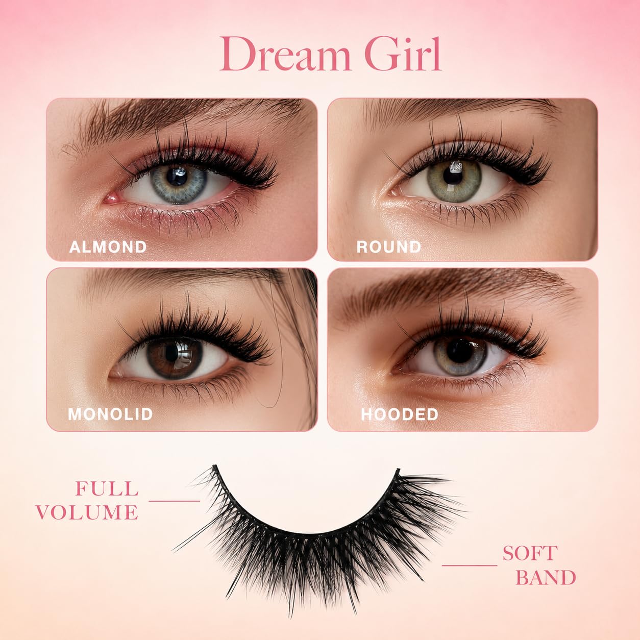 JOMAY Self Adhesive Eyelashes, Pre-Glued No Glue Needed Lashes, Reusable Up to 5x 3D Super Fluffy Wispy Cat Eye False Lashes, Easy Press-On Strip Lashes, 3 Pairs, Dream Girl