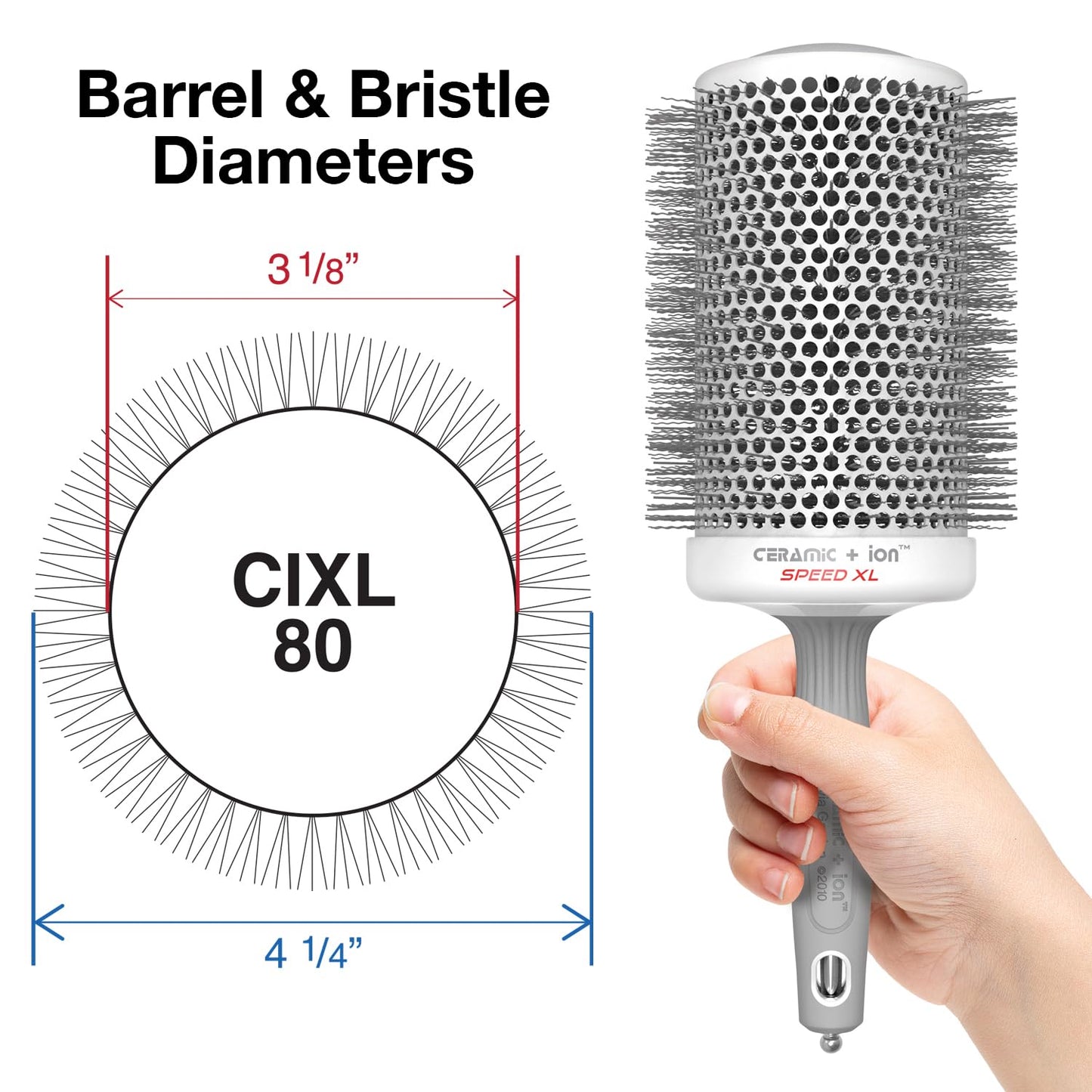 Olivia Garden Ceramic + Ion Speed XL - Extra-Long Round Thermal Hair Brush - Not Electrical - Professional Blowout Brush for Normal to Thick Hair - 4 1/4" - Diameter Barrel - CIXL-80