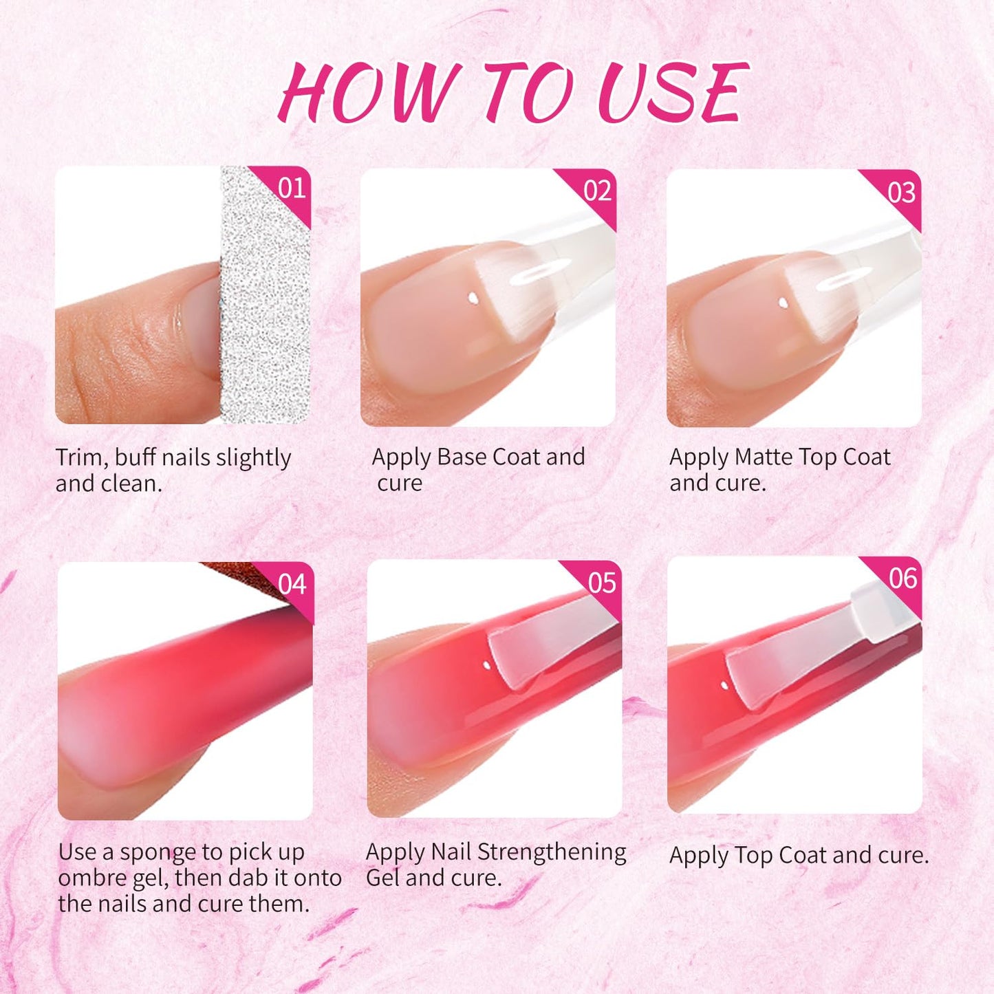 Ombre Gel Nail Polish Set - 24 Vibrant Colors for Gradient Nail Art | Includes 100 Nail Sponges