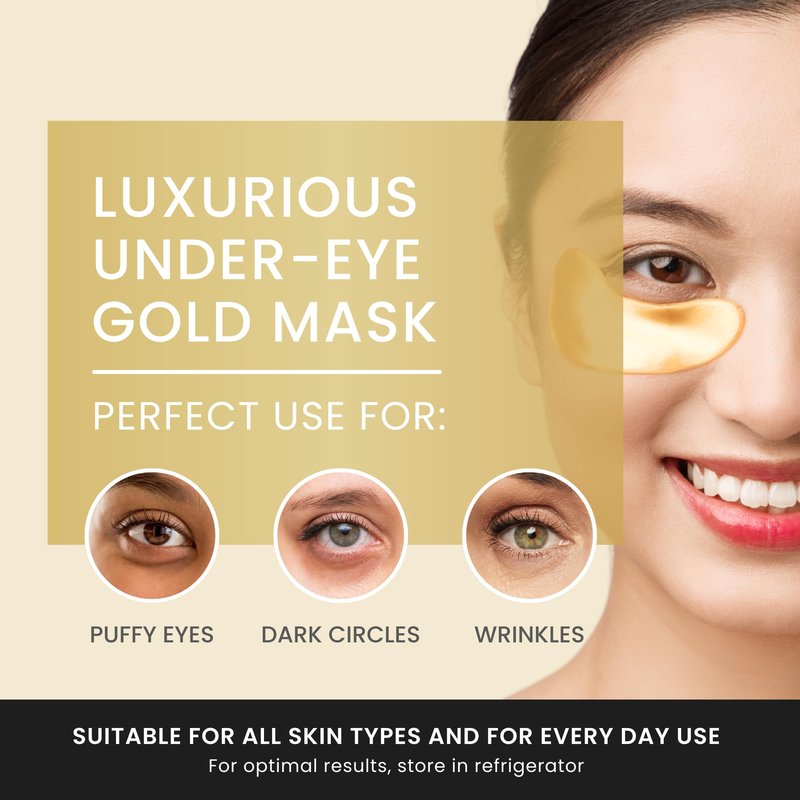 24K Gold Under Eye Patches, Eye Mask, Eye Patches for Puffy Eyes and Dark Circles, Eye Masks Skincare, Under eye patches for puffy eyes dark circles, Under eye treatment, Eye Care (32 Pairs)