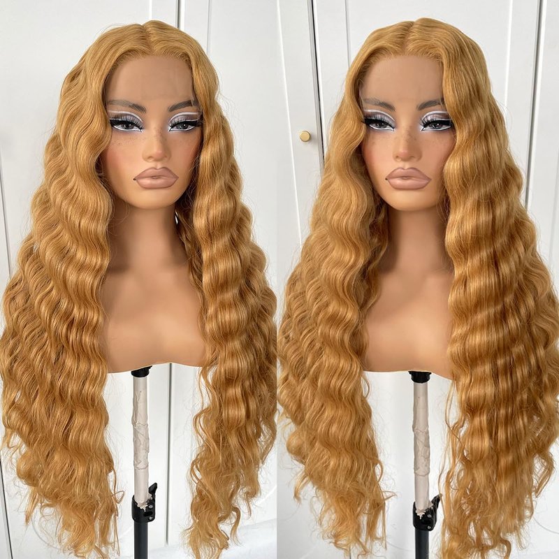 MITIMES 30inch HD Crimp Curly Lace Front Wig for Black Women Pre Plucked Human Hair Blended Synthetic Butter Loose Deep Wave Lace Frontal Curly Wigs(30Inch, Black)