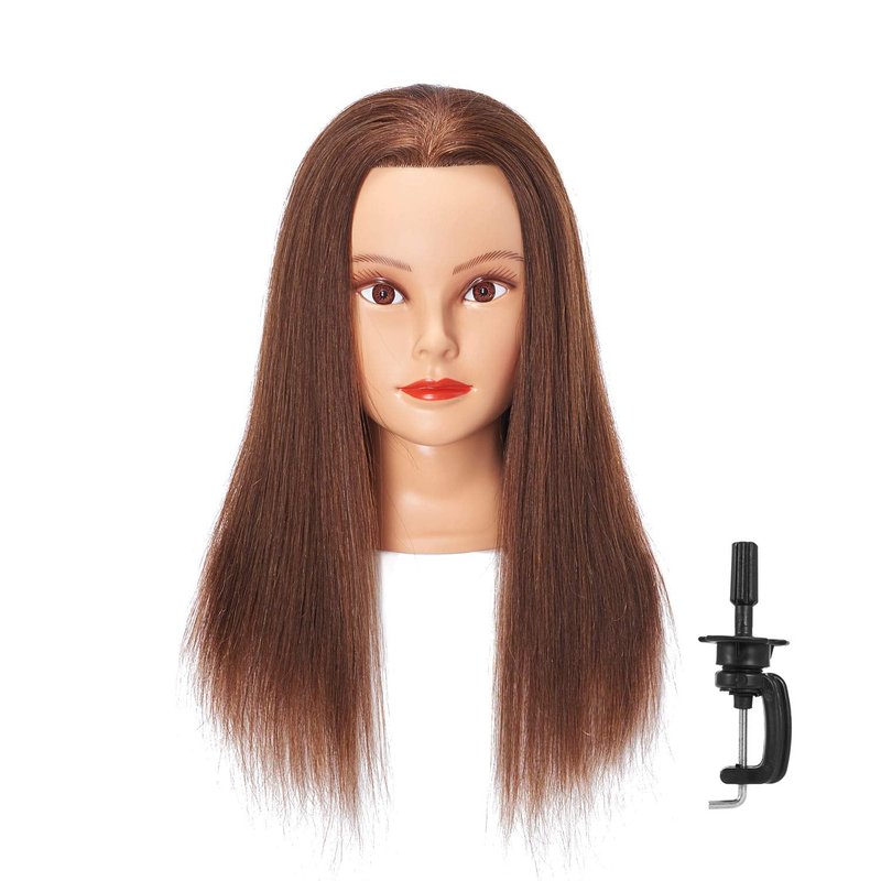 Mannequin Head - 20-22'' Human Hair Styling Training Head for Cosmetology Practice | Includes Stand