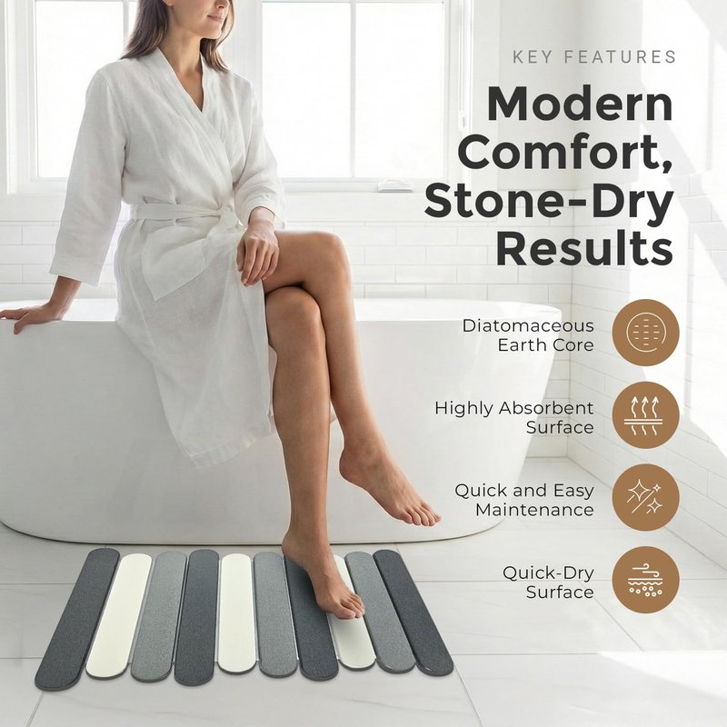 CosyVine Foldable Stone Bath Mats for Bathroom, Super Absorbent Diatomaceous Earth Bath Mats, Quick Drying Non Slip Mat, 23.6 x 15.5 Inch Folding Grey Bath Stone Mat, Easy Storage and Compact.