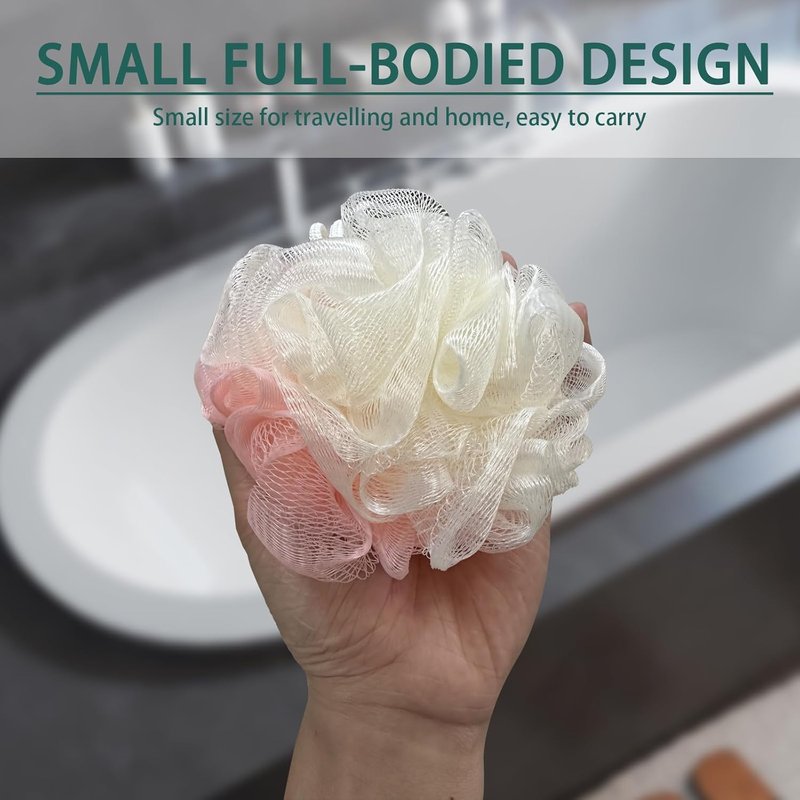 Travel Loofah Set - 24 Pack Mini Shower Poufs | 4-Inch Multicolor Bath Sponges