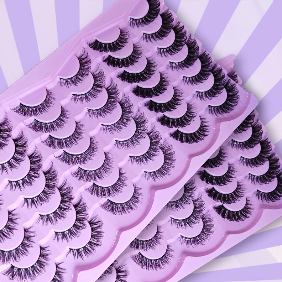 21 Pairs Russian Strip Lashes - D Curl Wispy Mink False Lashes | 12-18mm Natural Look