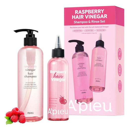 A’PIEU Raspberry Hair Vinegar Shampoo & Rinse Set - Scalp Clarifying, Dandruff Removal | Smooth & Shiny Hair (6.76 fl oz | 16.9 fl oz)