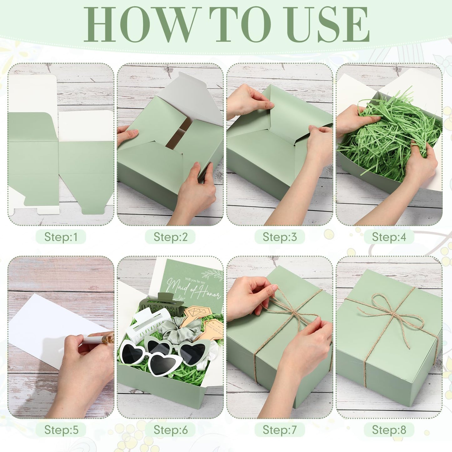 Geiserailie 40 Pcs 8 Set Bridesmaid Proposal Gifts Will You Be My Bridesmaid 4.1in Square Hair Claws Heart Sunglasses(Green)