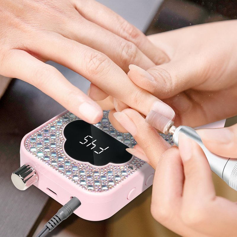 LIMEGIRL Professional Electric Nail File Drill Bits Kit 45000RPM for Acrylic Toenail Machine Clippers with 14 Drill Bit Gradient Pink Glitter Portable Rechargeable Cordless