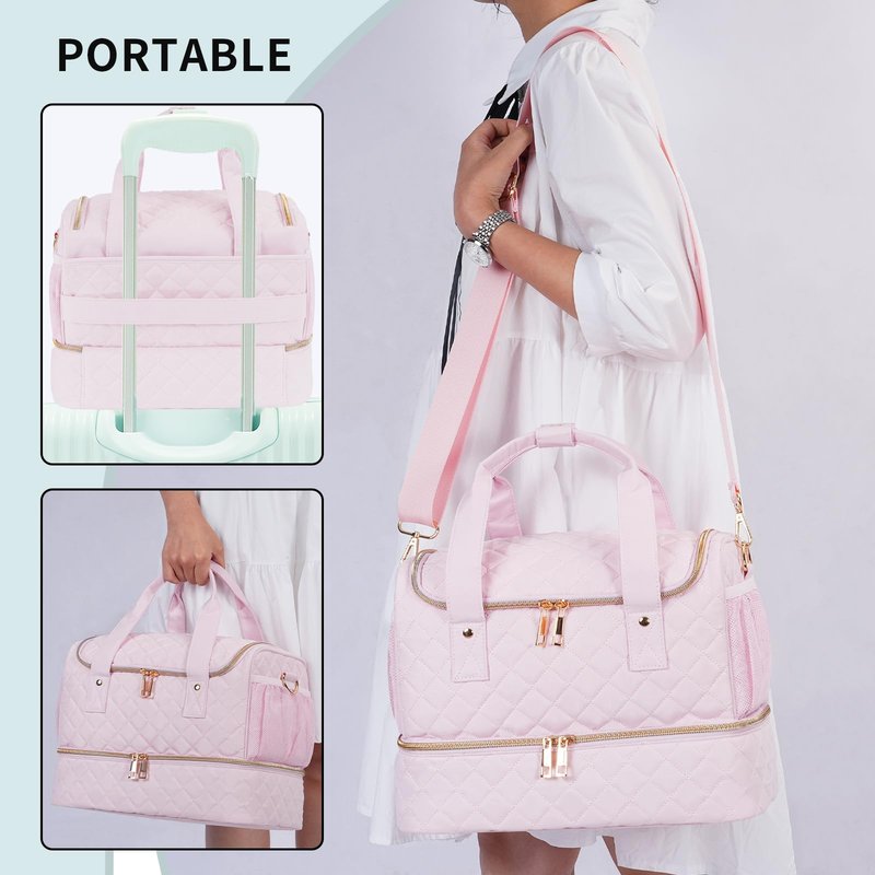 VOFIpremiAm Nail Polish Organizer Case Fits 1 Nail Lamp and 50 Bottles,Waterproof Nail Organizers and Storage with Side Pockets for Nail Polish Remover,Manicure Tools (Patented,Bag Only)-Pale Pink