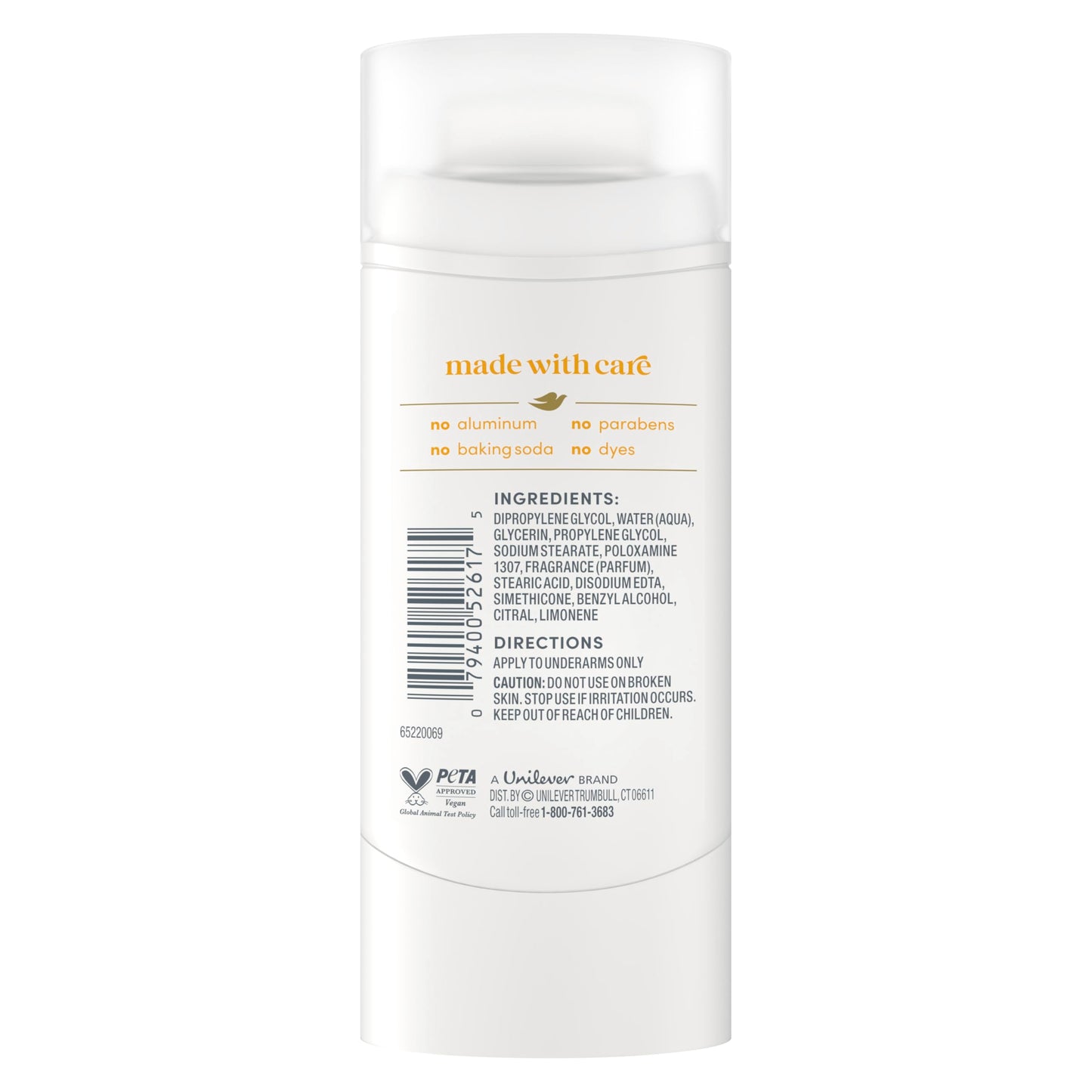 Dove Deodorant Stick Citrus Pop for 72 Hour Odor Protection Aluminum Free 2.4 oz