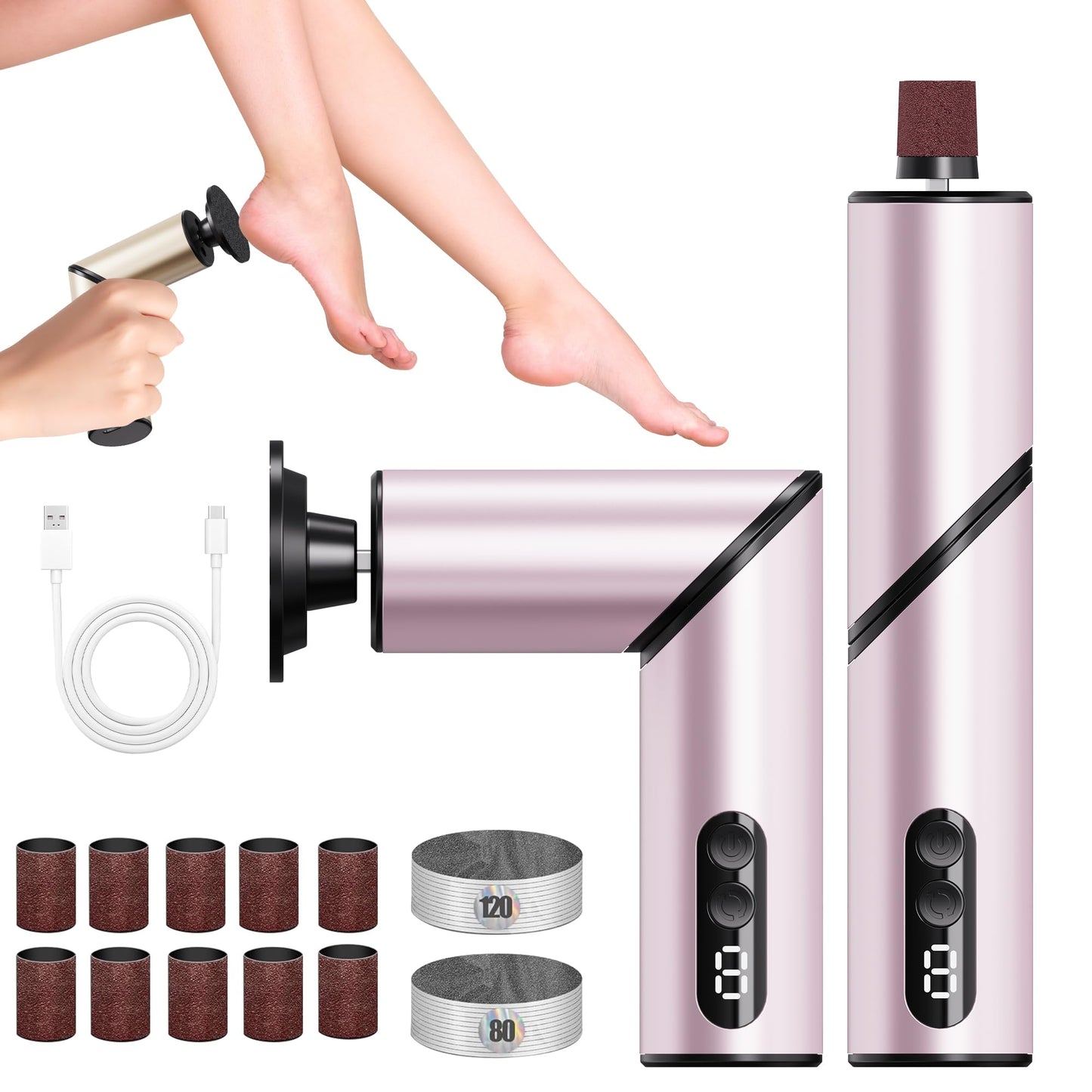 Electric Foot Callus Remover,2 in1 Rechargeable Callus Remover for Feet,9-Speed Cordless Electric Foot File Nail Grinder,Foot Scrubber Pedicure Tools for Dead Skin Dry Cracked Feet(Pink Fold)