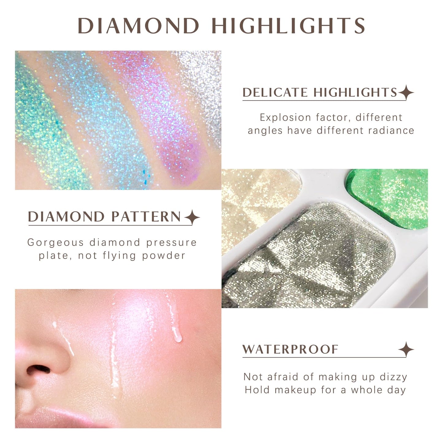 HOSAILY 8 Colors Face Highlighter Makeup Palette Diamond Glitter iluminadores de maquillaje, Intense-Color Chameleon Eyeshadow Rainbow Shimmer Highlighter Metallic Contour Bronzer Palette