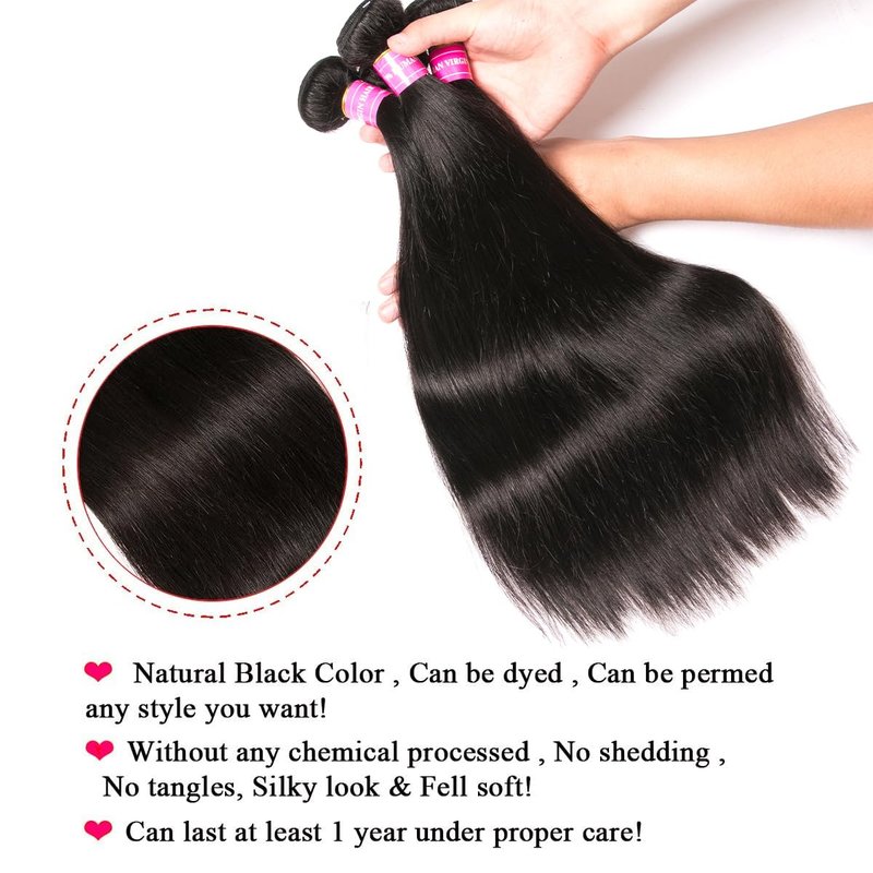 Human Hair Bundles - 100% Unprocessed Brazilian Virgin Hair | Thick, Silky Straight Extensions 10-14 Inch