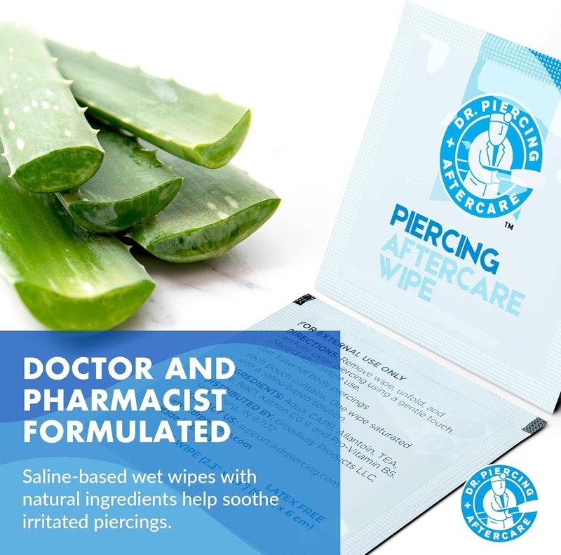 Dr. Piercing Aftercare Wipes - Saline Solution for Keloid Bumps | Ear, Lip, Belly, Nose Piercing Cleaner (200 Count)