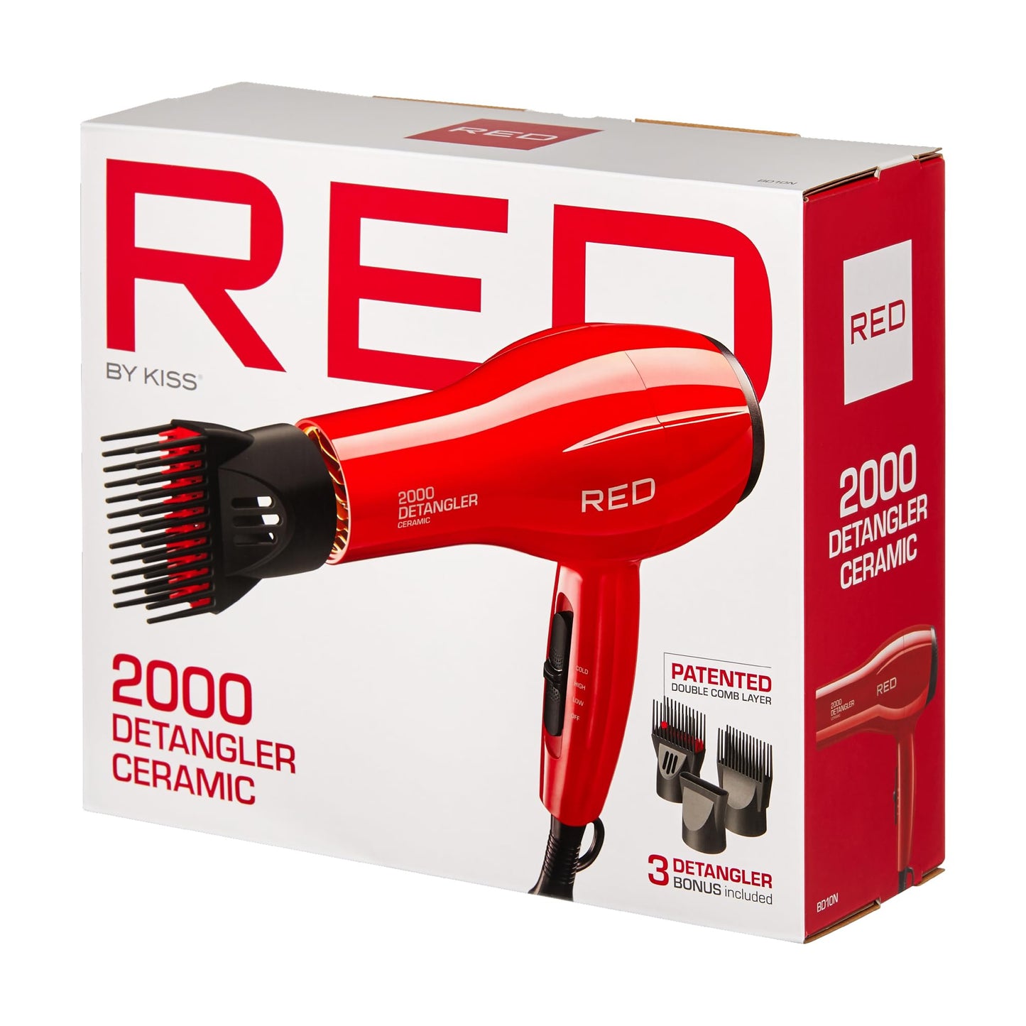 Kiss Products Red Detangler Dryer Plus 3 Attachments, 1.75 Pound