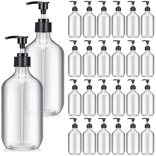 Tessco for You 24 Pcs Clear Soap Dispenser Empty Plastic Pump Bottles Refillable Shampoo Container for Hand Sanitizer Soap Lotion Body Wash Conditioner Bathroom Kitchen Travel, 16.9oz