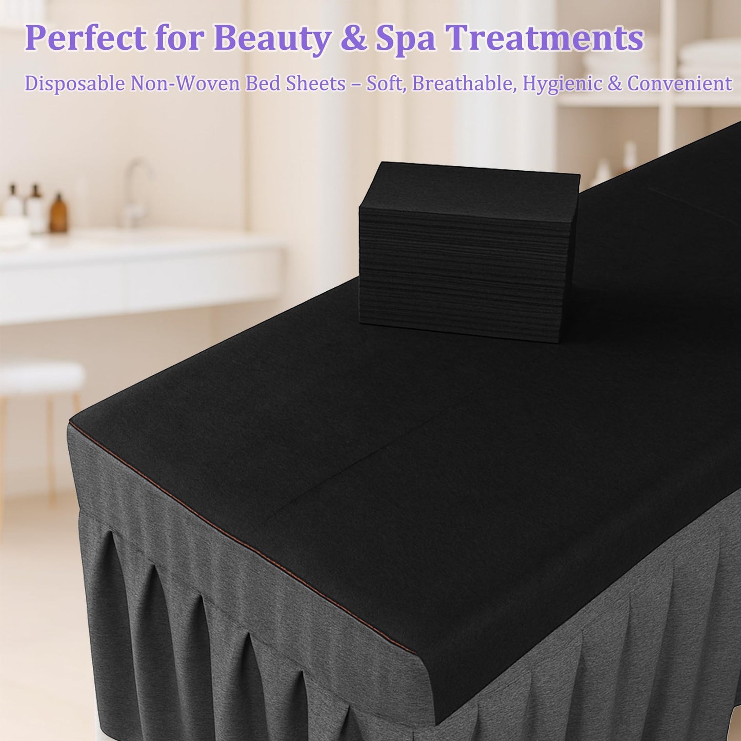 Celmuron 100 PCS Disposable Massage Table Sheets – Black 31.5'' × 79'' Non-Woven Spa Bed Covers, Soft & Breathable for Massage, Beauty, Tattoo