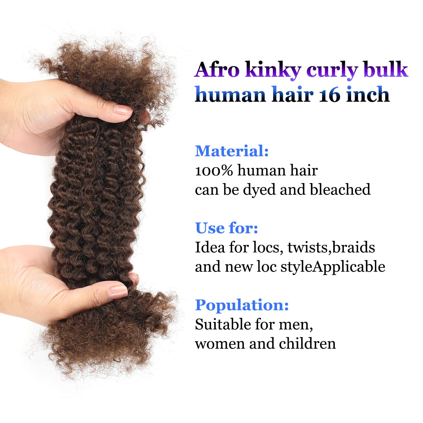 Afro Kinky Curly Human Hair Bulk for Permanent Micro Locs/Twists/Braids, Repair Locs - 1 Pack, 50 Gram (4#, 14inch)