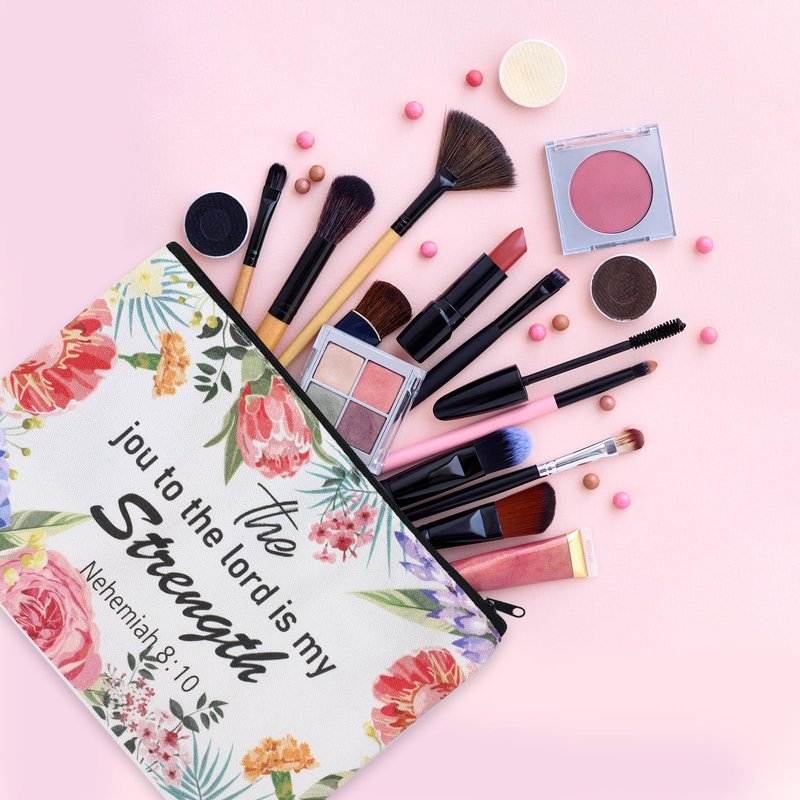 Qeeenar 24 Pcs Christian Makeup Bags Mother's Day Cosmetic Bags Inspirational Bible Verse Toiletry Pouch Canvas Motivational Pouch with Zipper for Women Organize Cosmetics Stationery Supply(Floral)