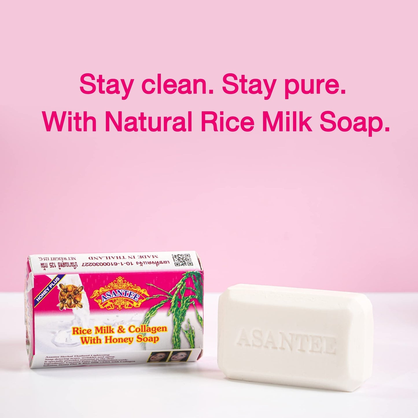 ASANTEE Rice Milk with Collagen and Honey Soap - Luxurious Body Soap for Soft, Clear, and Radiant Skin - Scent Long-Lasting (Pack of 6)
