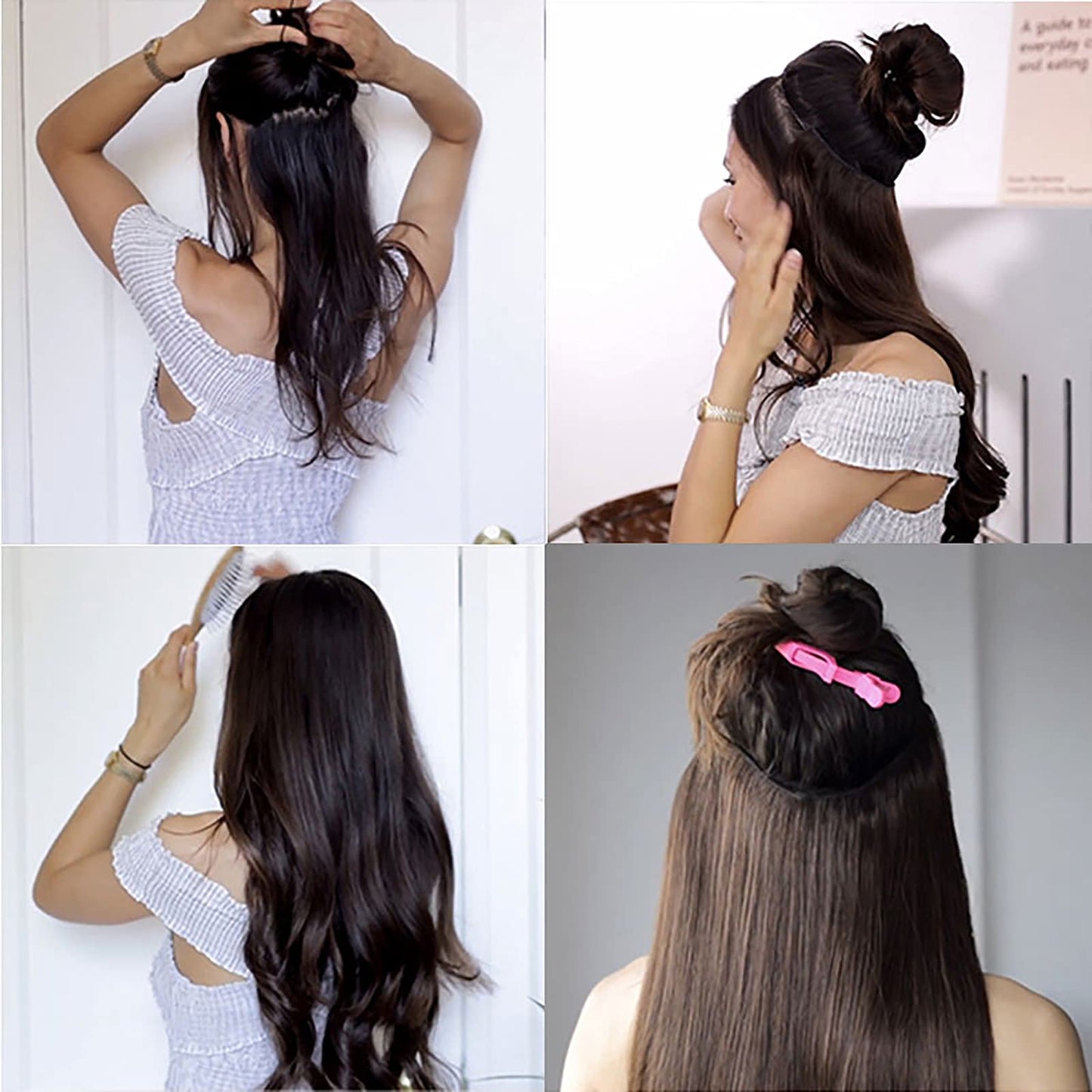 Tinashe Wire Hair Extensions Real Human Hair Medium Brown Straight Hair Extensions 12inch 70g Invisible Wire Fish Line Straight Human Hair Extension (12 inch, #4)