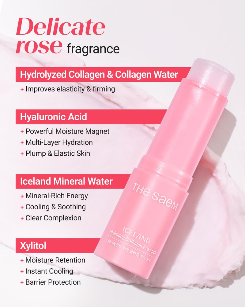 THESAEM Iceland Hydrating Eye Stick Bundle - 2 Pack (Hydrating + Collagen) 0.38 oz each - Cooling Balm for Dark Circles, Puffiness & Wrinkles - Under Eye Treatment with Niacinamide & Collagen