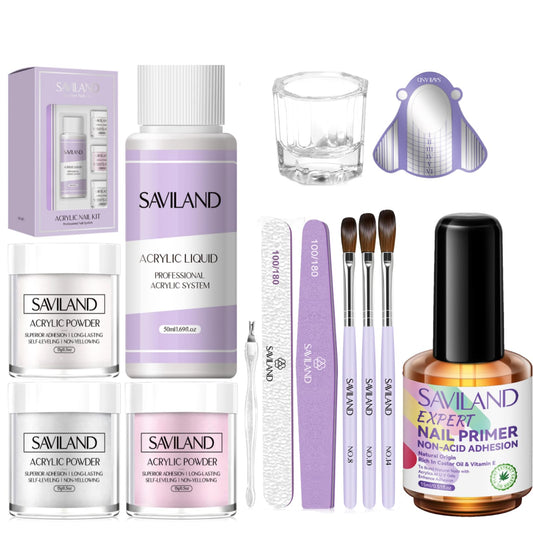 Saviland Easy All-in-One Acrylic Nail Kit with Strong Adhesion Nail Primer Supplies Home Salon