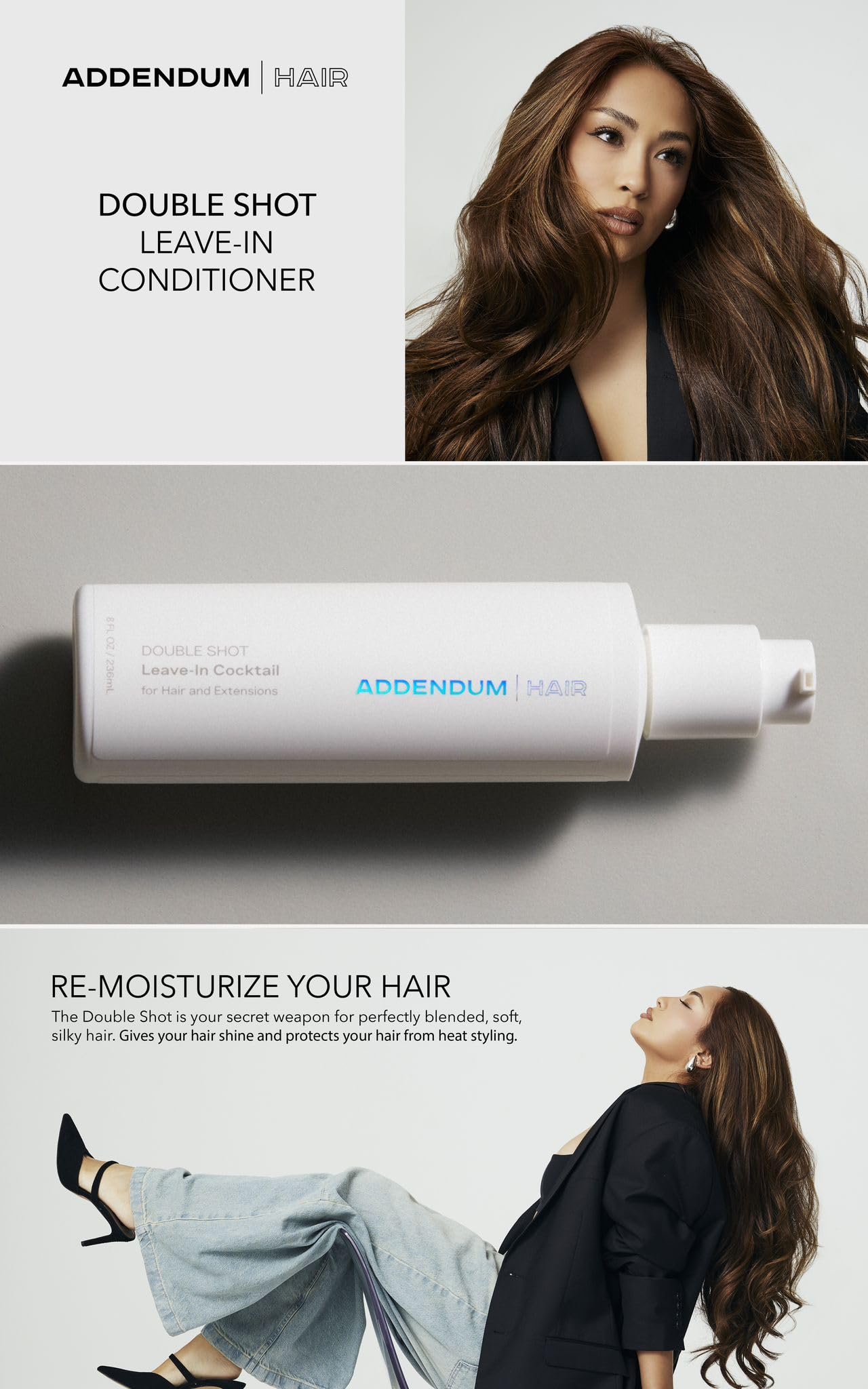 Addendum Hair, Double Shot Leave-In Cocktail – Nourishing Leave-In Conditioner for Dry, Damaged & Afro Hair, Heat Protectant for Hair Extensions, 8 fl oz