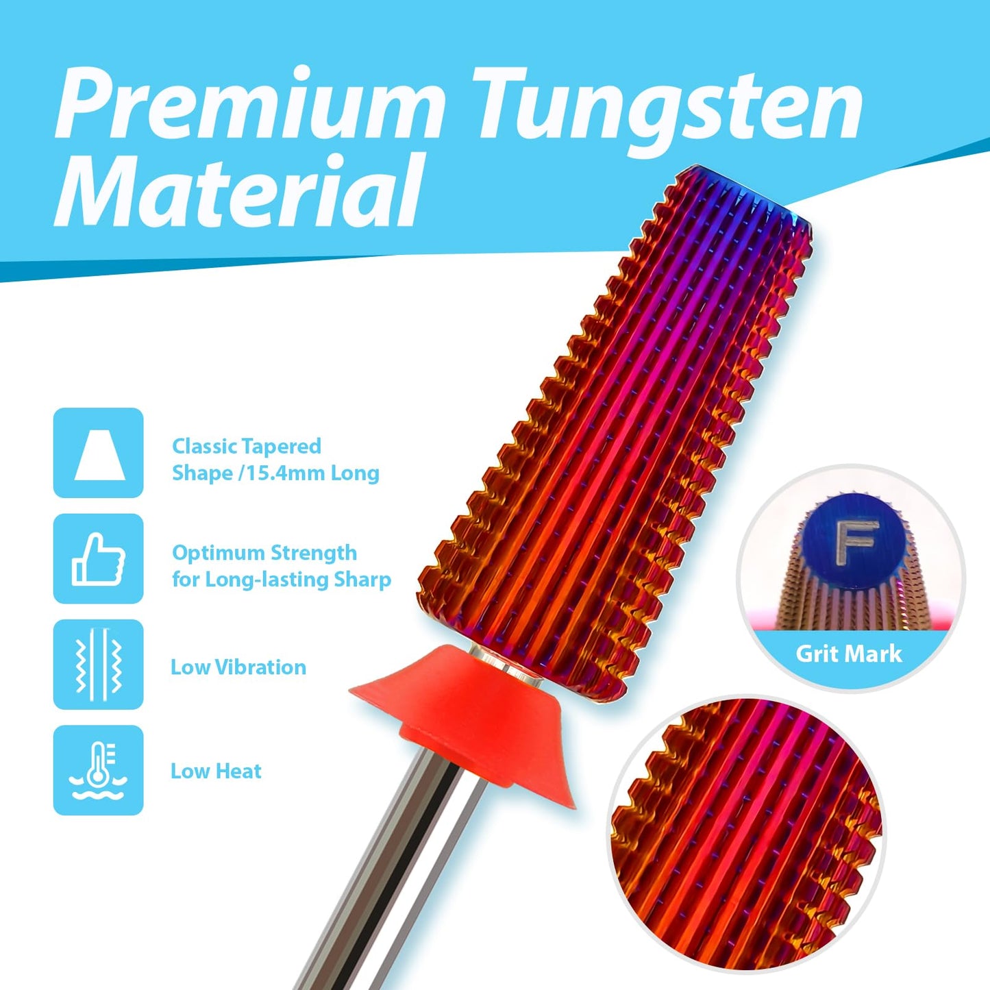Flat Top 5-in-1 Straight Cut Nail Drill Bit, Large Tapered Barrel 3/32’’ Tungsten Carbide Efile Bit, Hard Gel Acrylic Removal Polishing, Professional Safety Left & Right Hand Bit, Extra Coarse.
