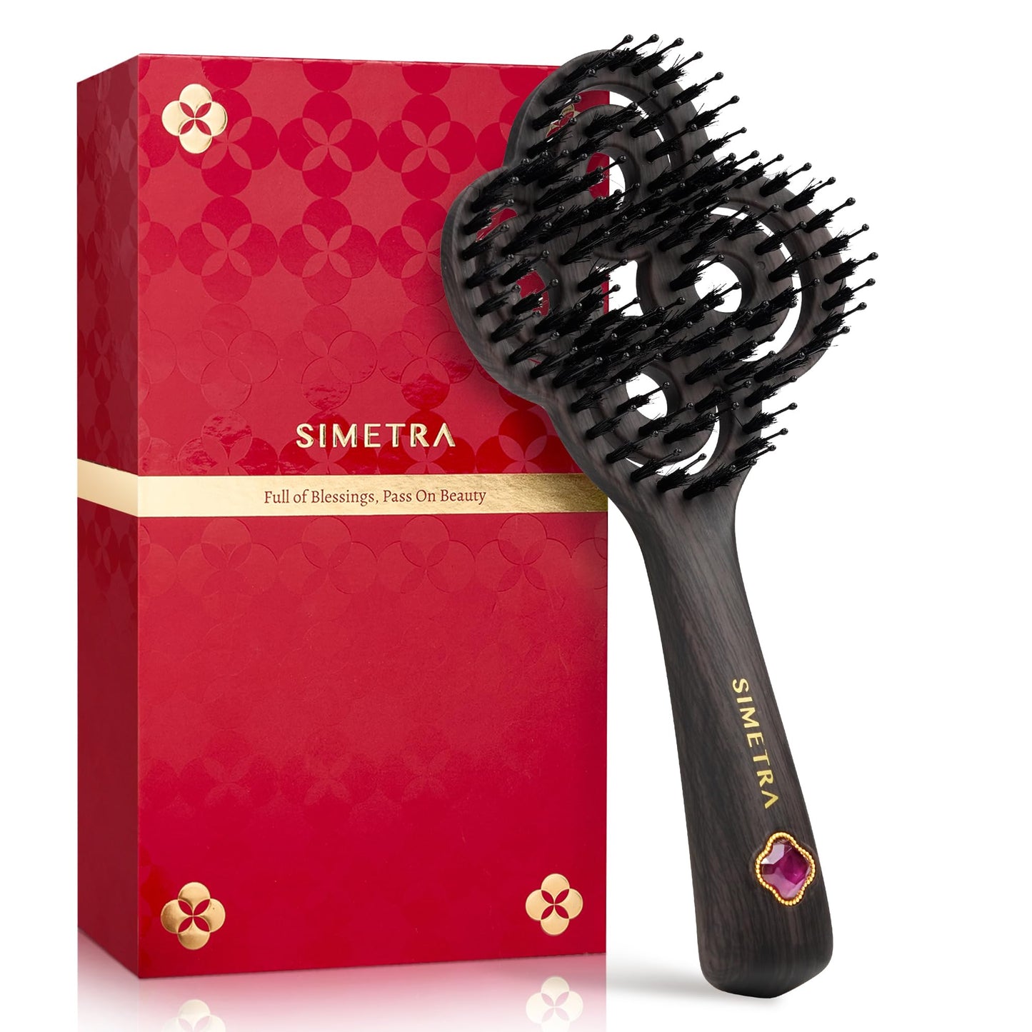Detangling Brush, Boar Bristle Hair Brush for Thick Curly Thin Long Short Wet or Dry Hair Flexible Bristles Effectively Prevent Tangles, Natural Crystal Inlay Hair Brush for Men Women Kids
