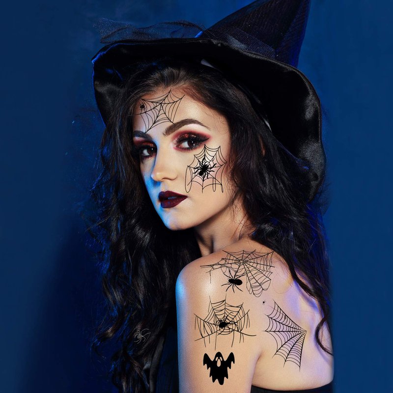 Halloween Face Tattoo Sheets - Spider Web Temporary Body Art | 36 Designs for Cosplay & Costume Parties