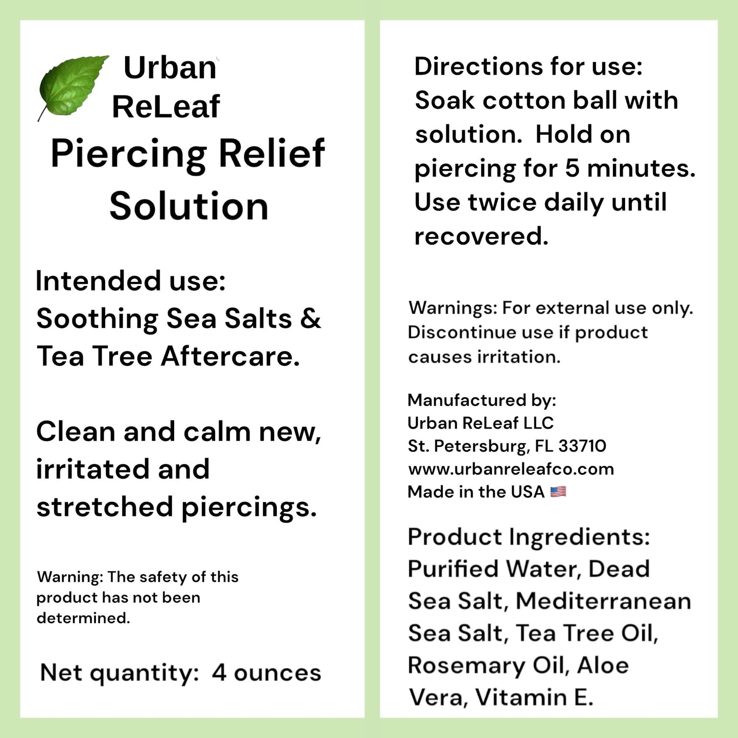 Set of Urban ReLeaf Piercing Relief Solution & Sea Salt Concentrate ! Gentle, Effective Aftercare and Refill Salts. Fast Help for Irritated, Bumpy, Fussy & Problem Piercings, 100% Natural Soothing