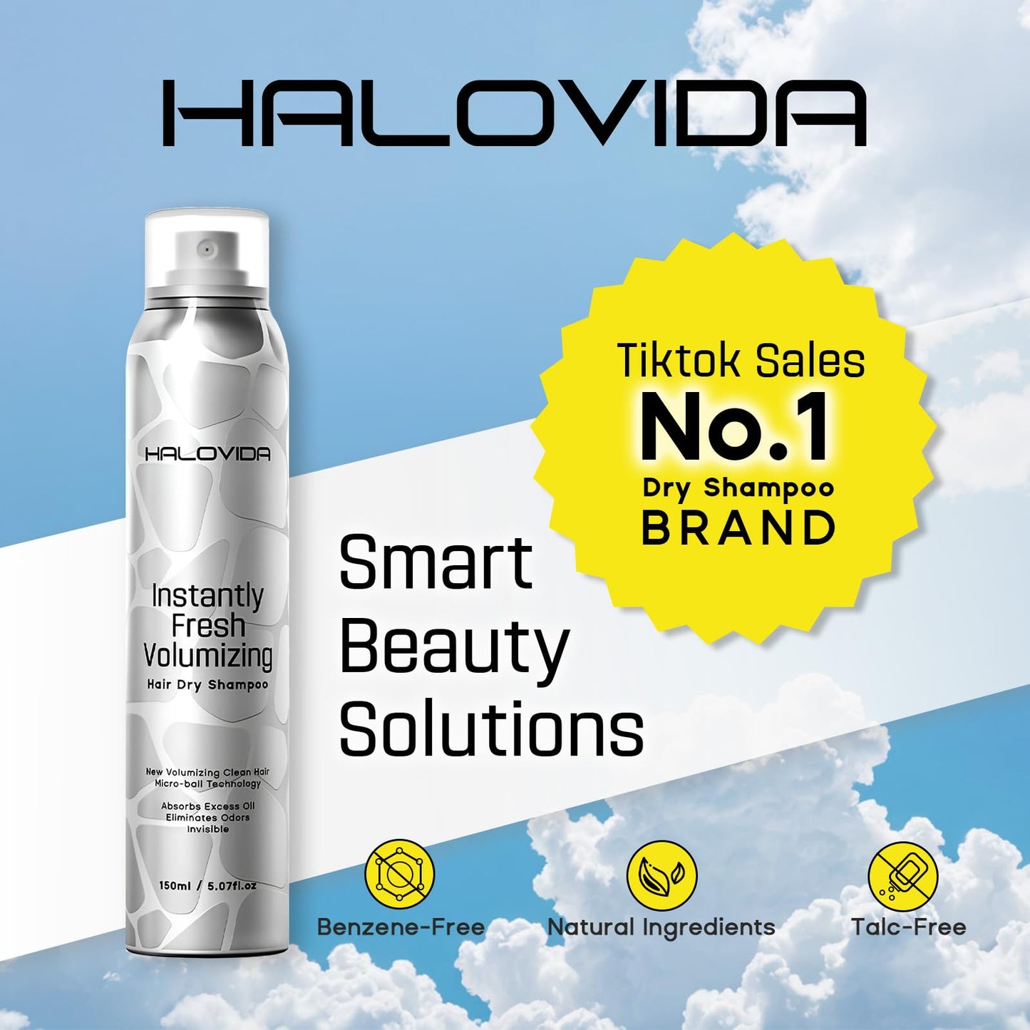 HALOVIDA Dry Shampoo for Women, Dry Scalp Shampoo Spray for Dark Hair Leaves No White Residue, Absorb Oils, Volumizing & Refresh Hair for 72 Hours, 5.07 Fl Oz (Pack of 2)