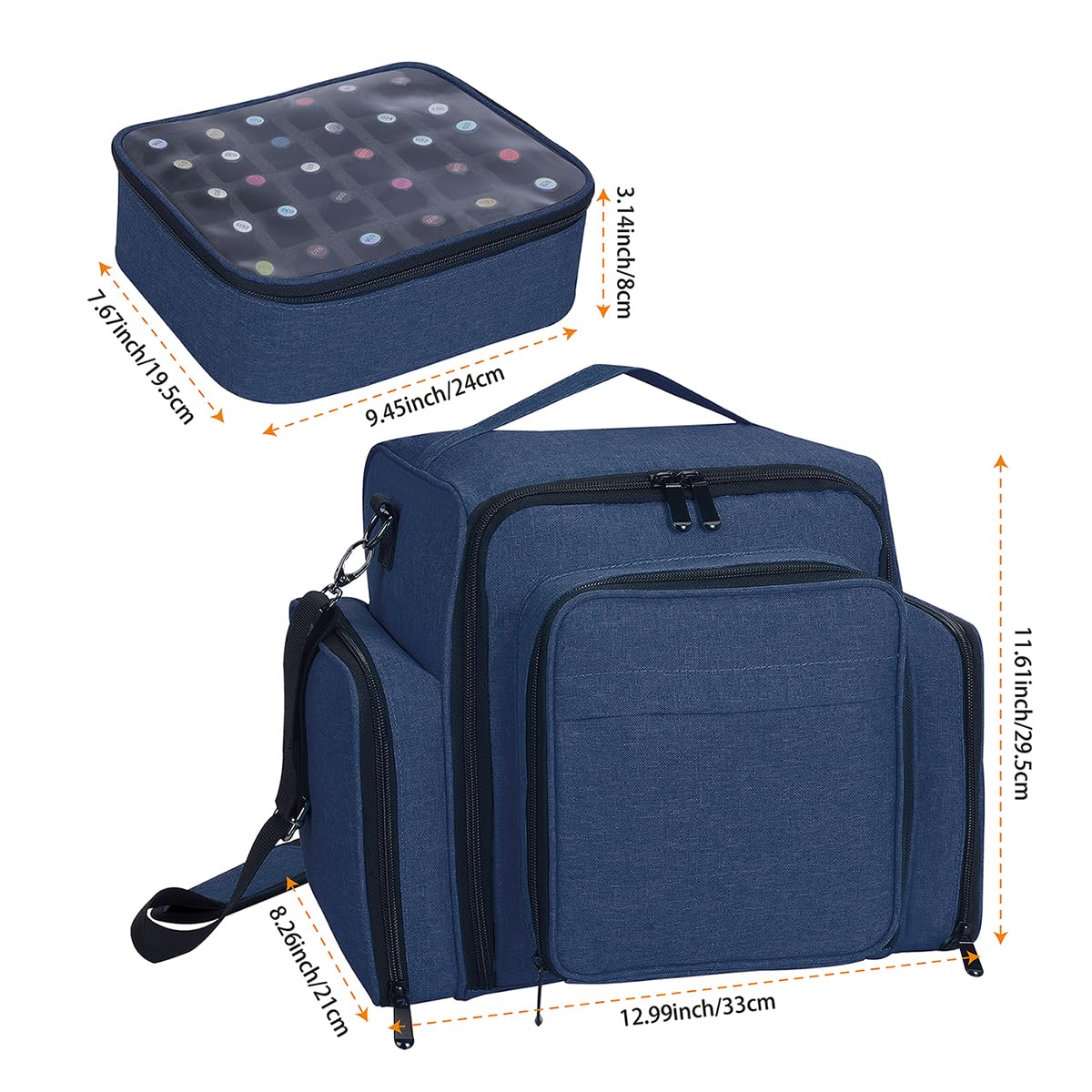UOZL Nail Polish Organizer Case Holds 60 Bottles Portable Travel Storage Box with 2 Detachable Bags, Designed for Women's Nail Tools, Essential Oils and Cosmetics Sets Blue