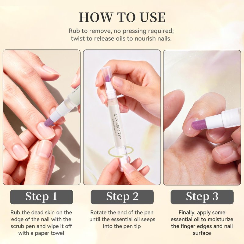 SASSYTIP Cuticle Pusher Oil Pen - Cuticle Remover & Nail Oil Pen with Rose & Lavender Scents, Portable Nail Care Pen for Work & Travel, Moisturizes & Strengthens Dry Cuticles (Beige3.0)