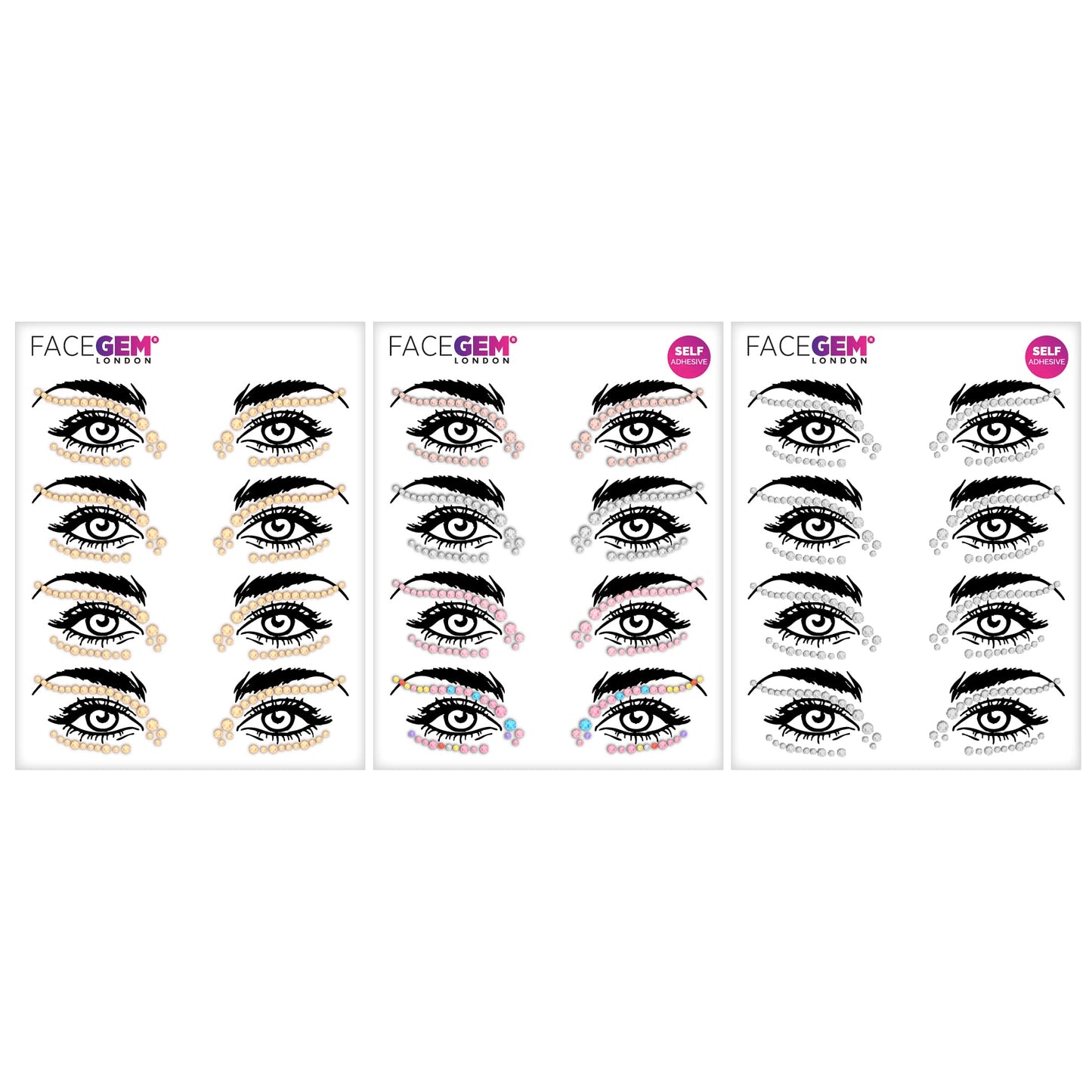 Face Gems – Face Jewels - Self-Adhesive Rhinestone Face Jewels for Makeup, Party & Rave Looks - Eye Gems, Face Glitter, Festival Face Gems, Glitter Tattoo, Self- Adhesive Festival Gems (3 Sheet Mix)