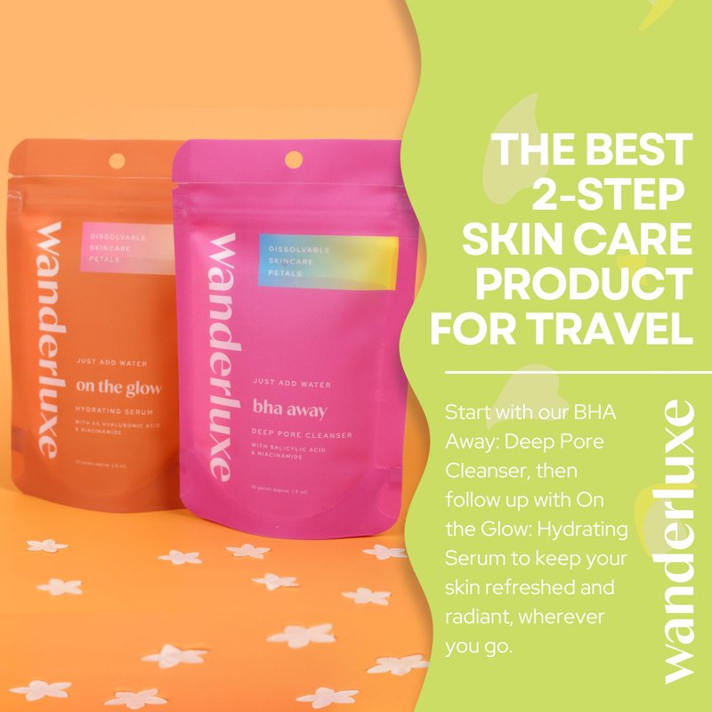 Wanderluxe Deep Pore Cleanser, Dissolvable Skincare Petals, Skin Care Set for Travel, BHA Away Cleanser Petals with Salicylic Acid