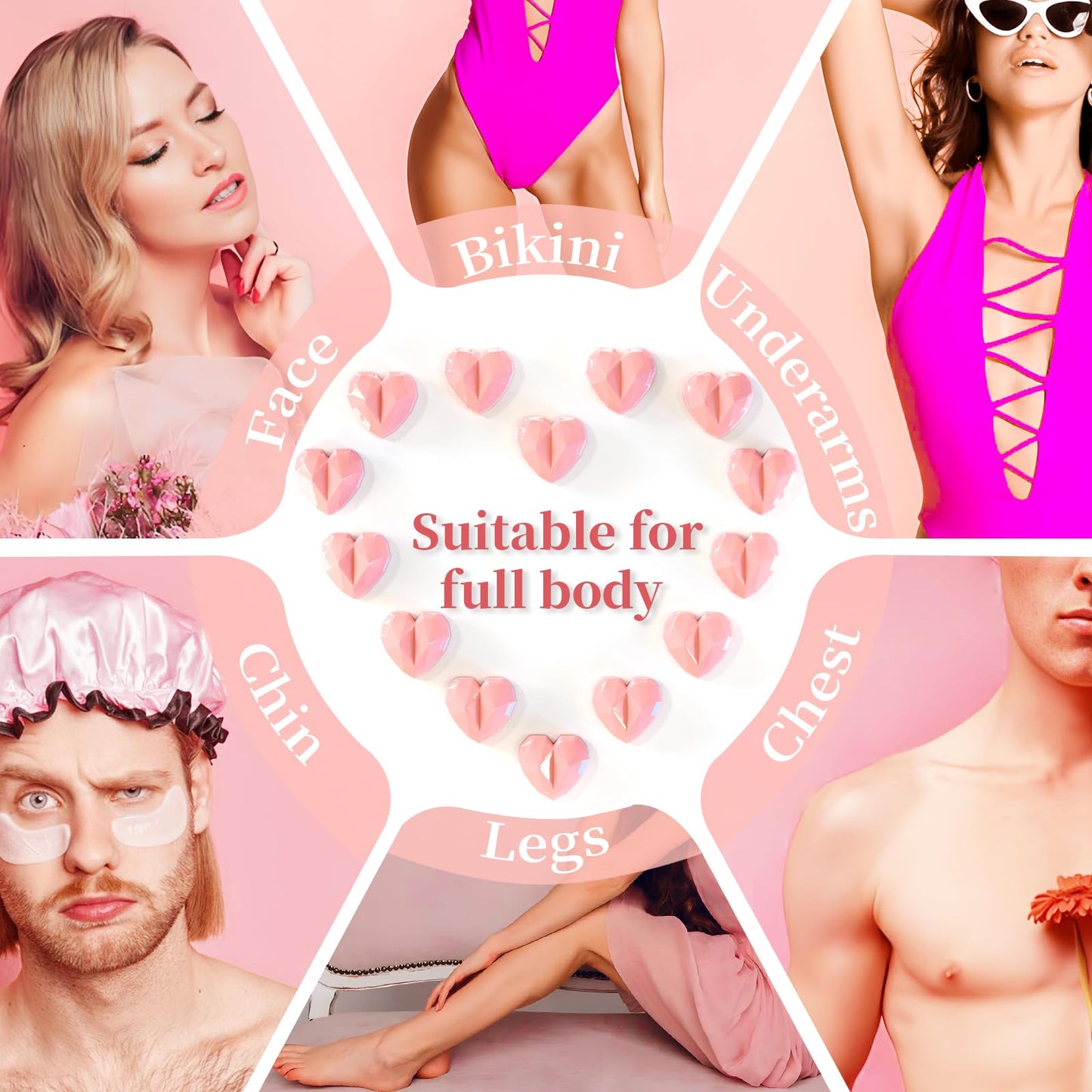 Chulan Sensitive Skin Wax Beads, 2.2lb(35oz) Heart Shape Unscented Hard Wax Bead, Hypoallergenic Wax Beans for Coarse Hair Removal, Body, Brazilian Waxing, Facial, Bikini, Legs, Armpits Pink