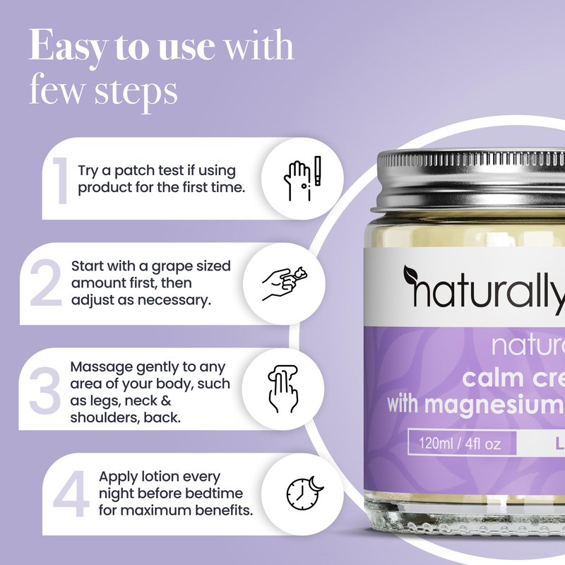 NaturallyMum Magnesium Calm Cream with Vitamin D3 & Lavender – Natural Magnesium Body Cream for Relaxation, Hydrating Skin Care & Bedtime Self Care – Vegan Friendly – 4 Fl oz