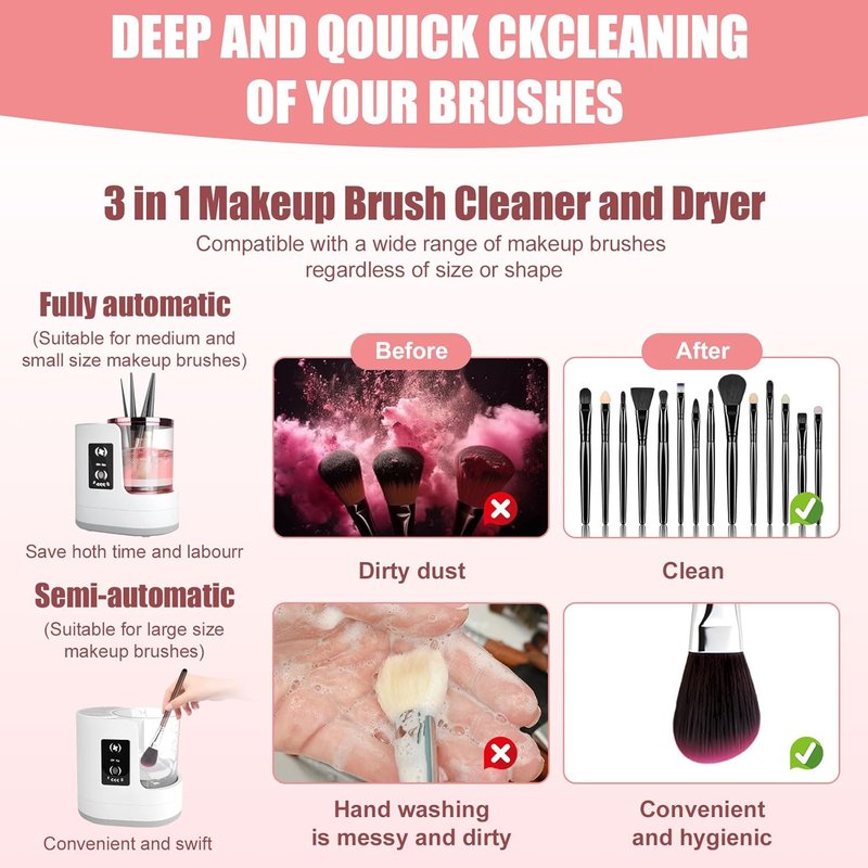 Electric Makeup Brush Cleaner Machine - 3-in-1 Automatic Washer & Dryer for All Brush Sizes | USB Cosmetic Tool (XL)
