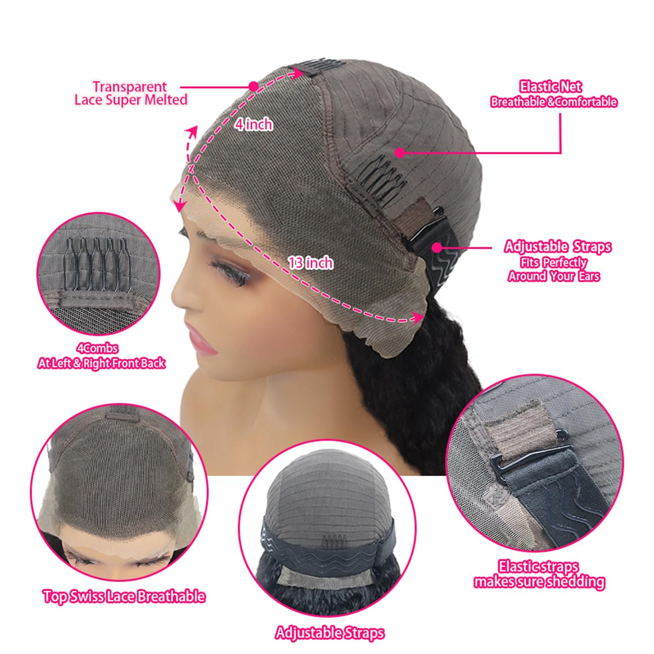 Bworto Pixie Cut Short Bob Frontal Wigs Human Hair Pre Plucked Deep Wave 13x4 Hd Lace Front Curly Wigs for Black Wome Natural Black Wig 6 Inch