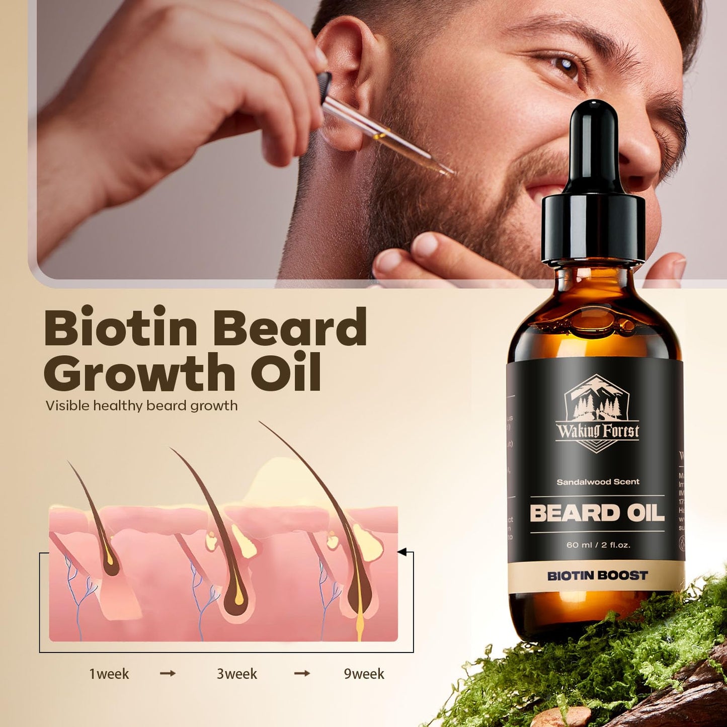 Waking Forest Beard Growth Oil with Biotin Bundle with Beard Oil Sandalwood
